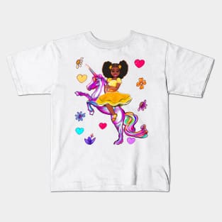 Afro hair Princess on a unicorn pony - black girl with curly afro hair on a horse. Black princess Kids T-Shirt